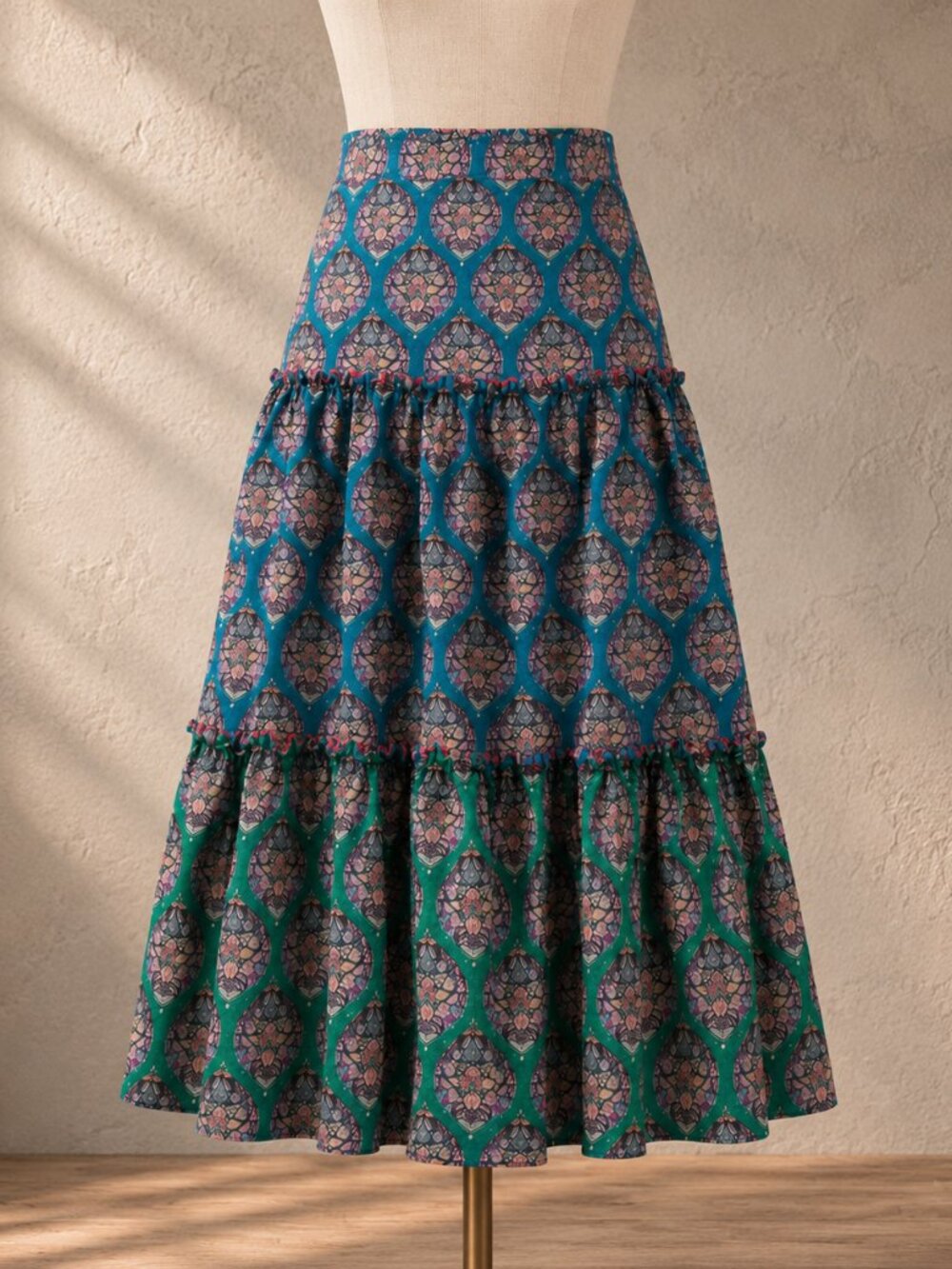 NWT Anthropologie Sachin & Babi Kai Tiered Maxi Skirt 14 Blue Medallion Boho